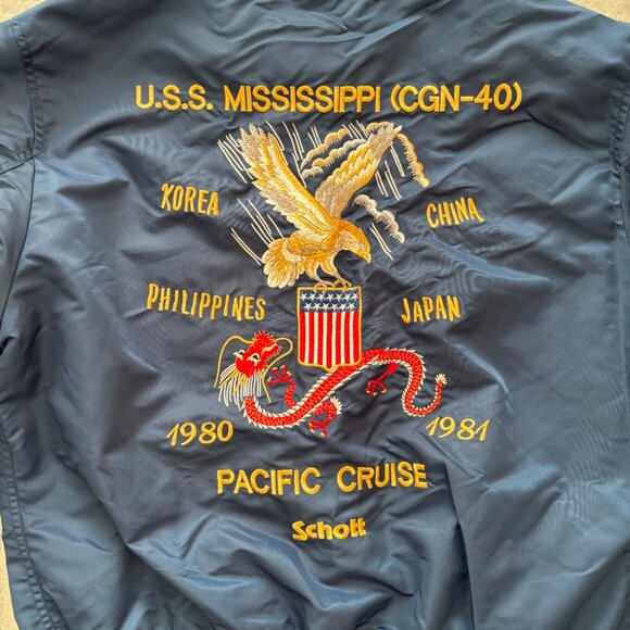 NWT SCHOTT Embroidered Jacket in Navy Blue  Flight Naval Bomber  MEN'S XL - Picture 6 of 11